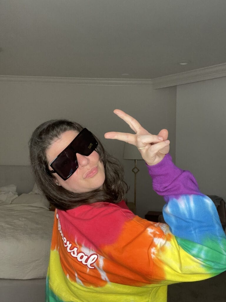 Alexandra Fisher wearing a funky hoodie